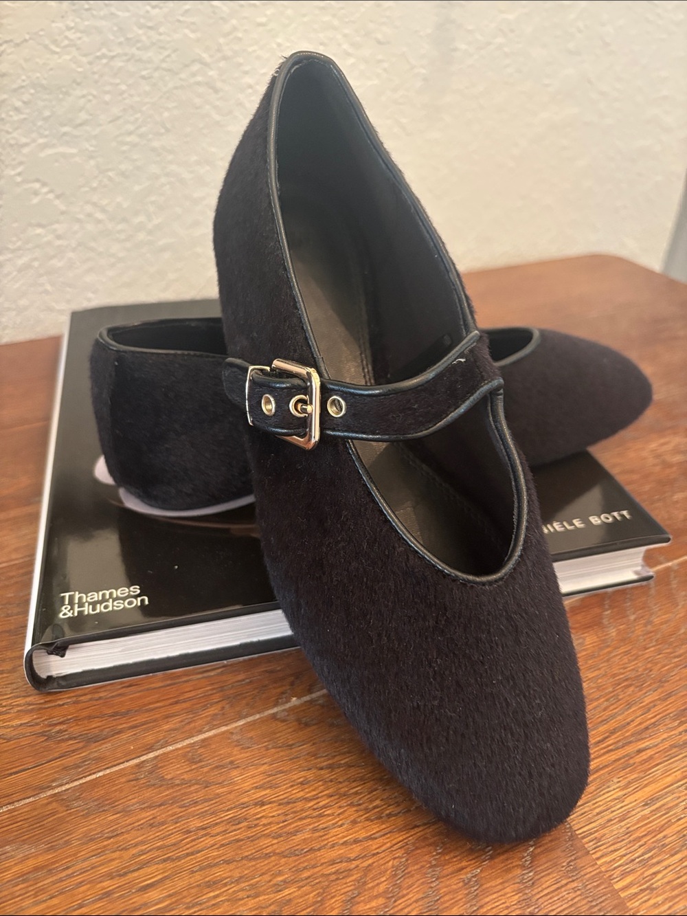 H&M Black Mary Jane Flats with Gold Buckle